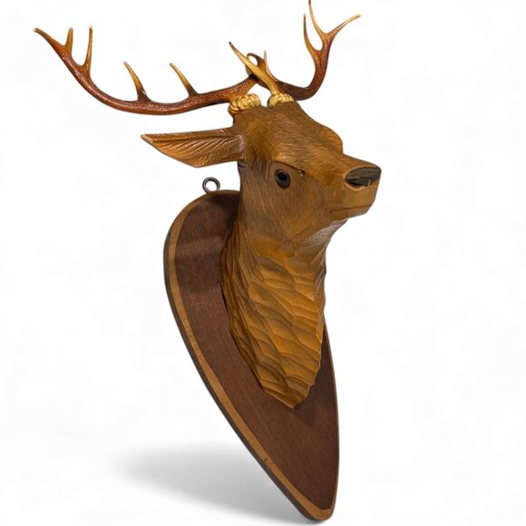 Vintage Carved Wood Deer Head Faux Taxidermy - Picture 1 of 12